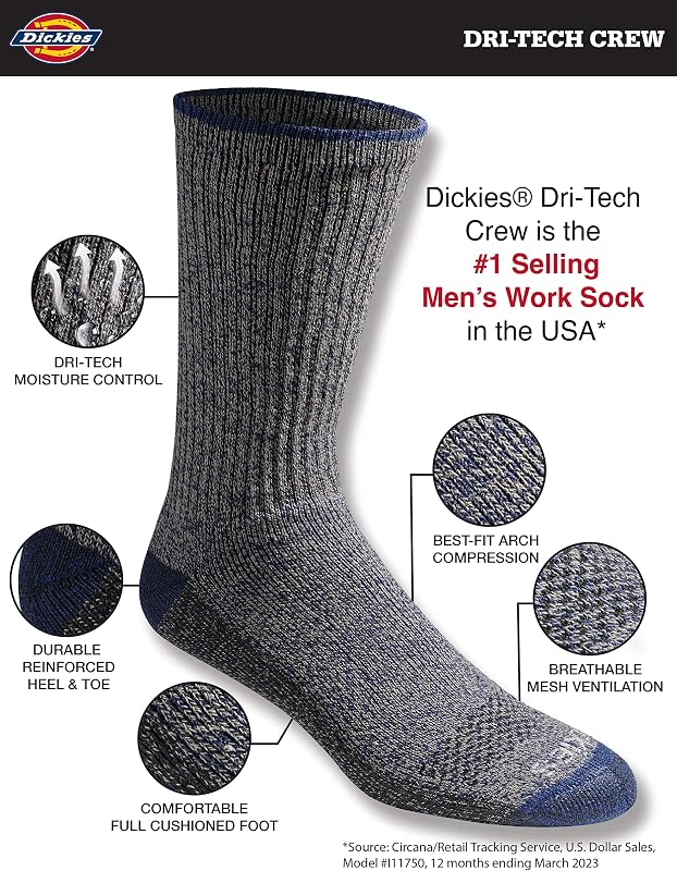 Dri-tech - Calzini da uomo con controllo dell'umidità (confezione da 12), Colori mélange (6 paia), XL