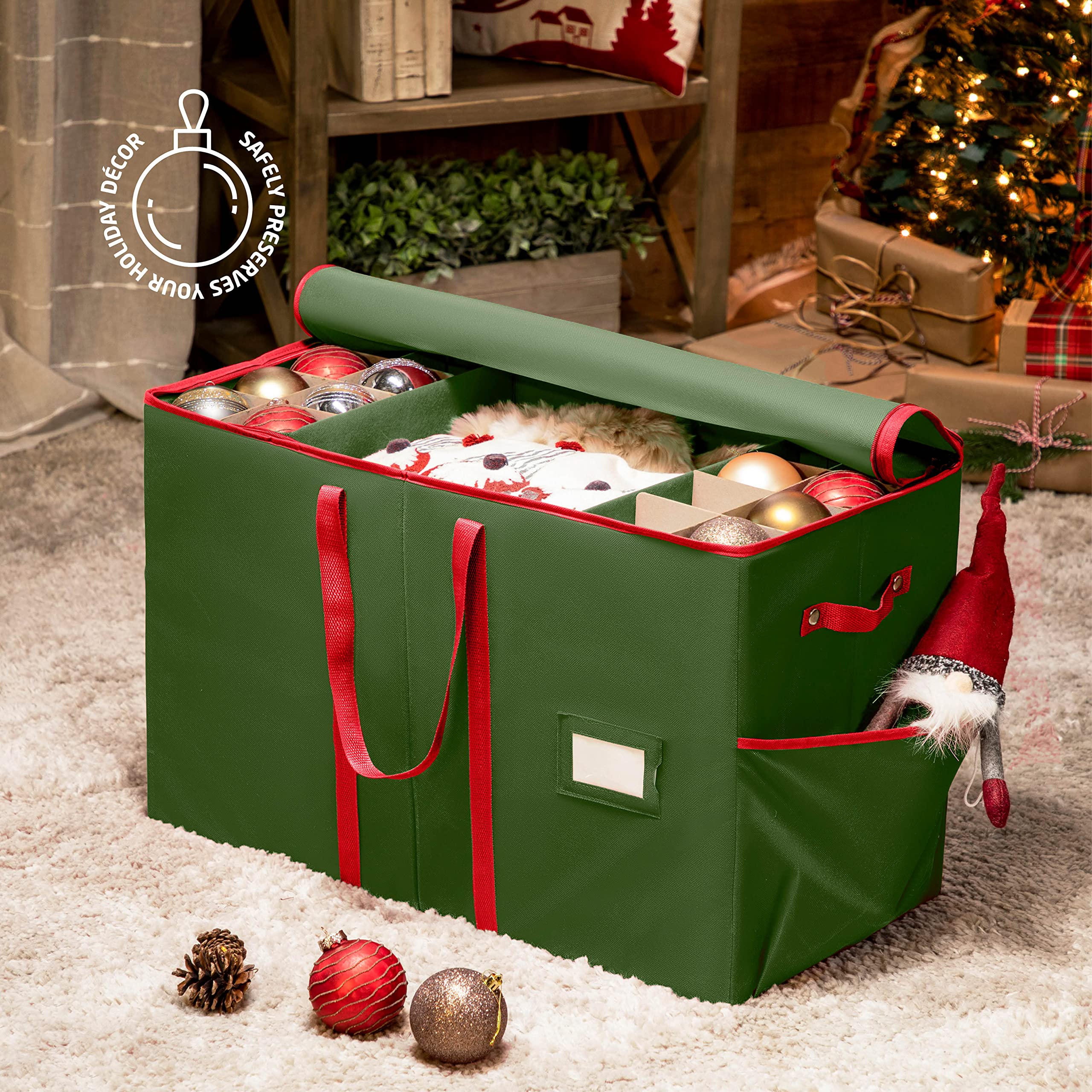 Condition photo showing New/Like New for zober large christmas ornament storage box - stores 80 3" ornaments, with dividers - with large comp
