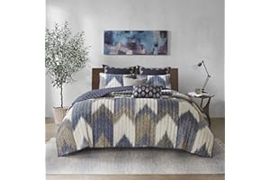INK+IVY Reversible Cotton Quilt-Luxury Double Sided Stitching Design All Season, Breathable Coverlet Bedspread Bedding, Matching Shams, King/Cal King(104"x92"), Alpine Chevron Navy 3 Piece