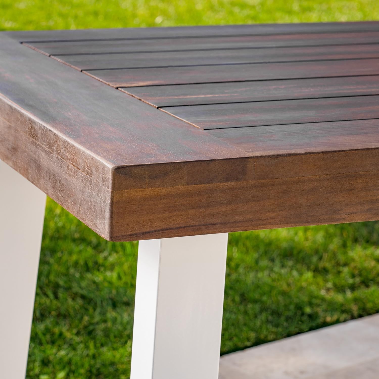 Christopher Knight Home Della Outdoor Acacia Wood Dining Table with Metal Legs, Dark Brown / White Rustic Metal : Garden & Outdoor