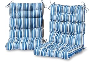 Greendale Home Fashions Outdoor 44 x 22-inch High Back Chair Cushion, Set of 2, Steel Blue Stripe 2 Count