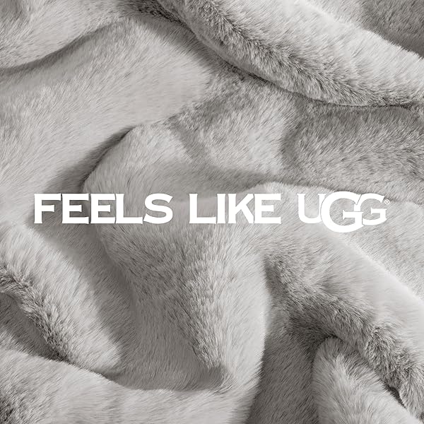 UGG EUPHORIA FAUX FUR THROW BLANKET, OVERSIZED WARM THROW FOR COUCH OR CHAIR, LUXURY BEDROOM DECOR, COZY SOFT BLANKETS, MACHINE WASHABLE, 50-INCH X 70-INCH, SEAL GREY