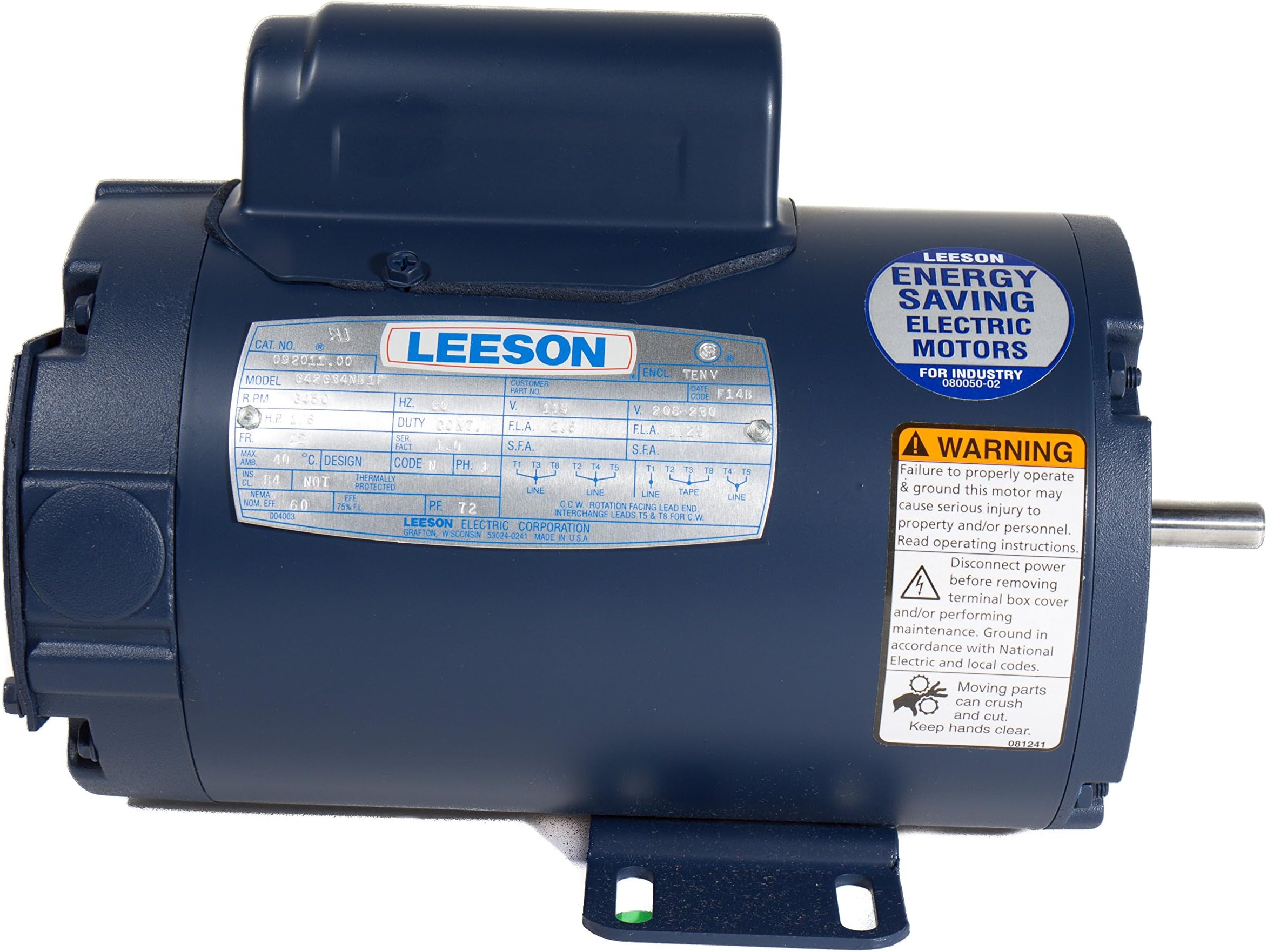 Leeson 116760.00 General Purpose Motor, 3 Phase, 56 Frame, Rigid Mounting, 2HP, 3600 RPM, 208-230/460V Voltage, 60/50Hz Fequency
