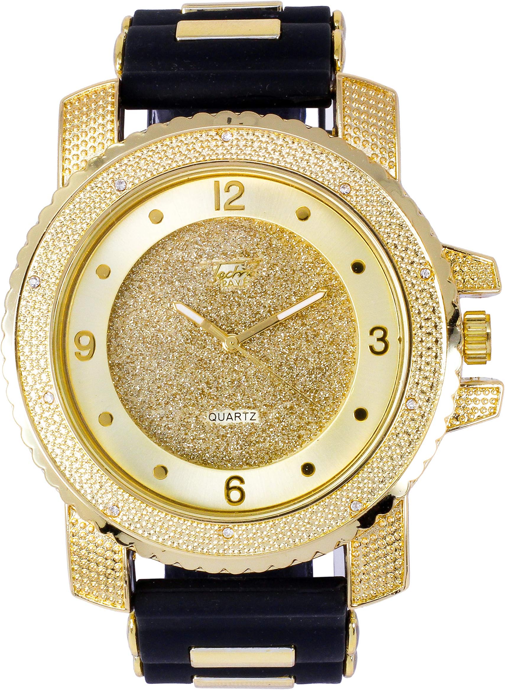 Techno PaveMen's Oversized 52mm Iced Numeral Dial Watch