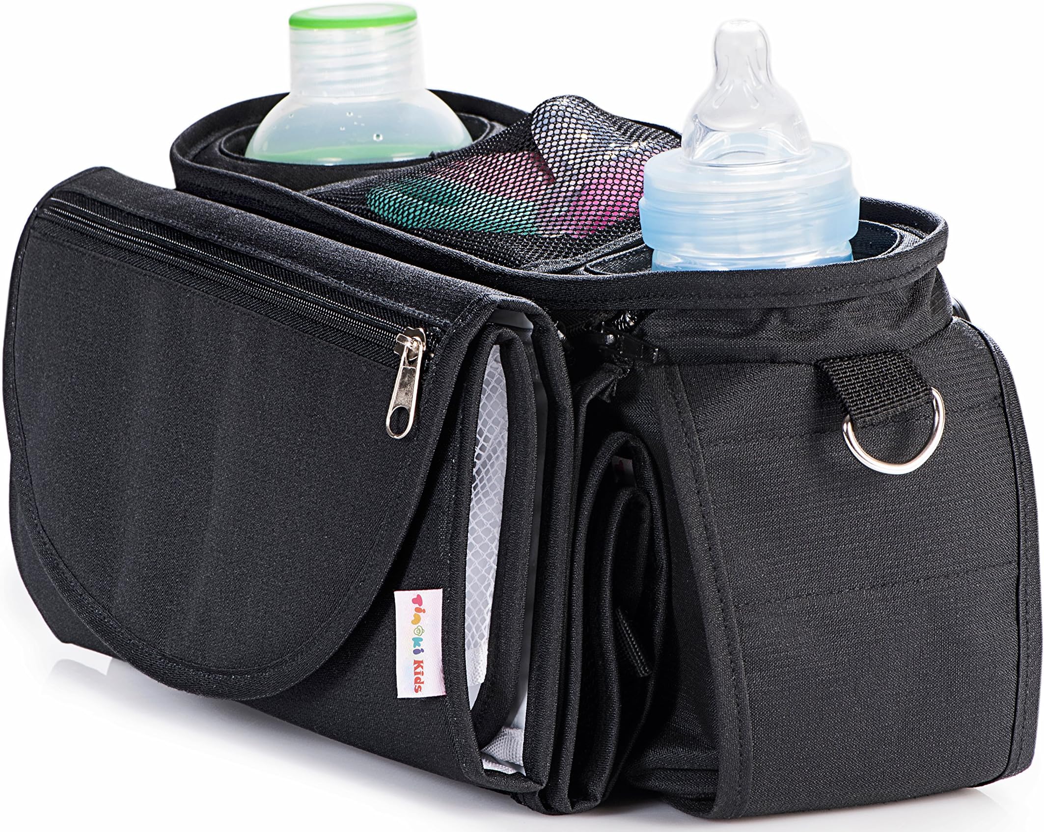 6 in 1 Universal Stroller Organizer Bag, with Diaper Changing Mat, Detachable Mesh Bag