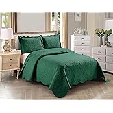 Home Collection 3pc Full/Queen Over Size Elegant Embossed Bedspread Set Light Weight Solid Hunter Green New# Stacy