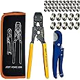 PEX Pipe Clamp Cinch Tool Crimping Tool Crimper for Stainless Steel Clamps from 3/8-inch to 1-inch with 1/2-inch 20PCS and 3/4-inch 10PCS SS PEX Clamps,with Pipe Cutter (CH-T-2N)