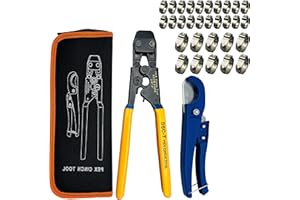 CHEN CHEN HAO PEX Pipe Clamp Cinch Tool Crimping Tool Crimper for Stainless Steel Clamps from 3/8-inch to 1-inch with 1/2-inch 20PCS and 3/4-inch 10PCS SS PEX Clamps,with Pipe Cutter (CH-T-2N)