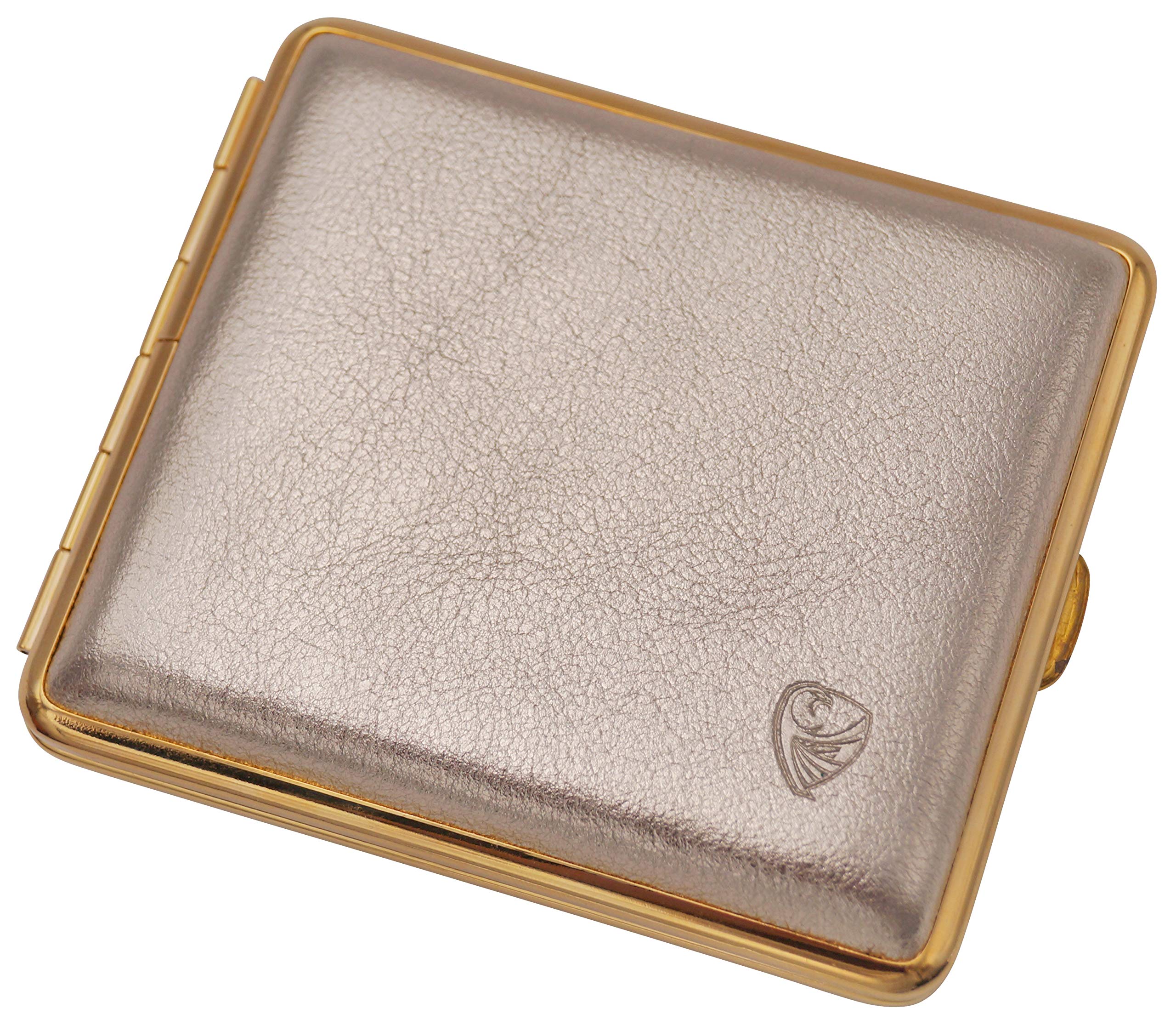Germanus Cigarette Case for Women, Outside Gold-Coloured Leather, Inside Band Steel