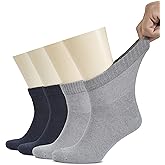 Hugh Ugoli Men's Cotton Diabetic Ankle Socks, Wide, Thin, Loose Fit and Stretchy, Seamless Toe & Non Binding Top, 4 Pairs