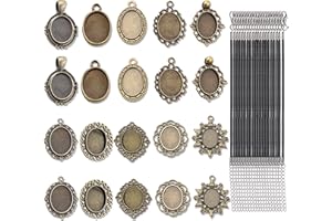 KARIDER Pendant Trays Kit, 40 Pieces Bezel Pendant Trays, Retro Pendants Blank Round Pendants Tray Jewelry Making Kit for Adu