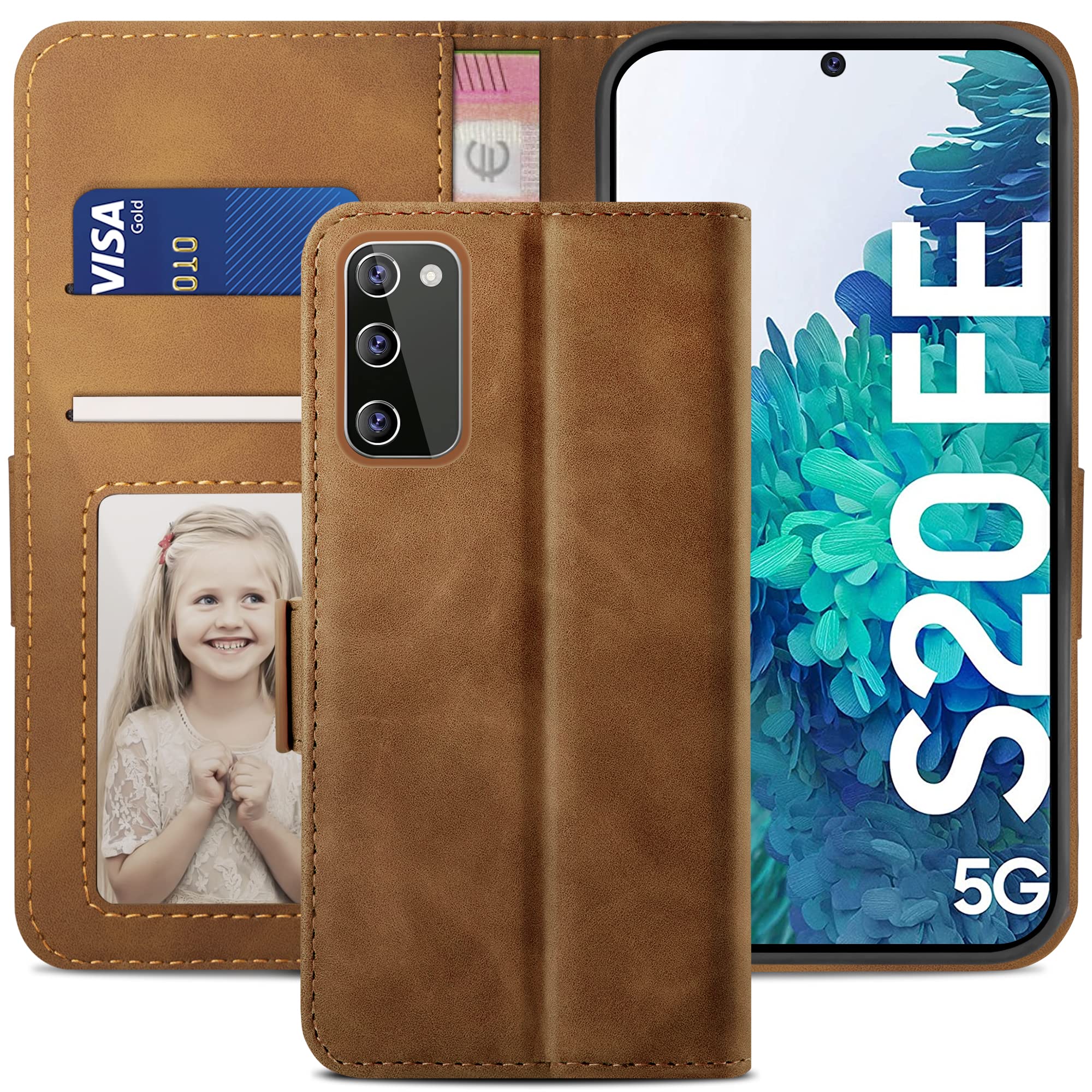 YATWIN Case for Samsung Galaxy S20 FE 5G 2022, Flip Wallet Leather Case with Card Holder Kickstand Phone Cases Cover for Samsung S20 FE 4G/5G - Brown — image 1