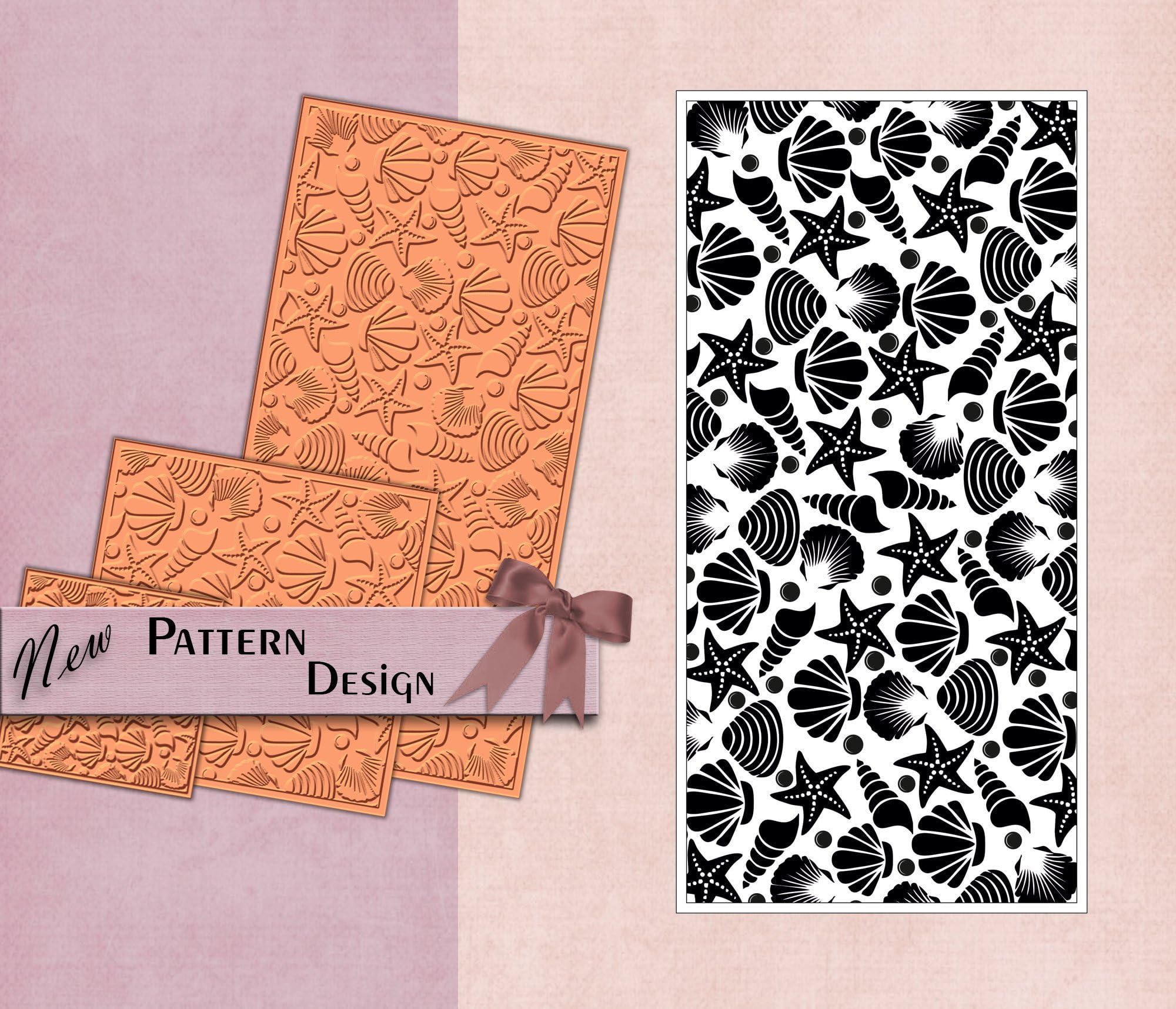 PrintValue Sea Shells Pattern Polymer Texture Stamp Flexible Rubber Template for Fabric and Paper Craft DIY Supply