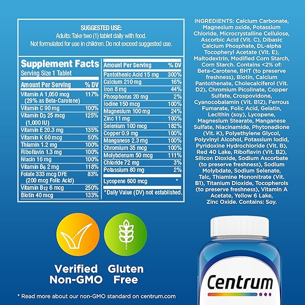 CENTRUM MULTIVITAMIN FOR MEN, MULTIVITAMIN/MULTIMINERAL SUPPLEMENT WITH VITAMIN D3, B VITAMINS AND ANTIOXIDANTS, GLUTEN FREE, NON-GMO INGREDIENTS – 250 COUNT