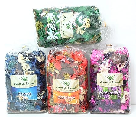 Aroma Land Potpourri 4 x 80 g - Orange, Lavendel, Jasmin, Ozean. Zum Entspannen und Dekorieren des Hauses. Raumduft, Lufterfr