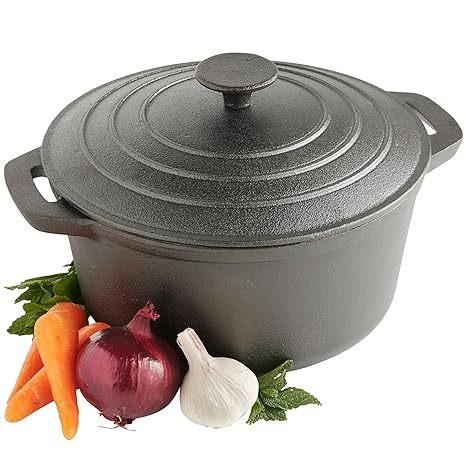 VonShef schwarzer, bereits eingebrannte gusseiserner Schmortopf/Bräter - 4.7L