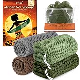 African Net Sponge 4 Pack, Knotted and Knotless Body Scrubbers | Knotted sponges stretch across the body and back, while knotless sponges flex around elbows, knees, ankles and other joints.
