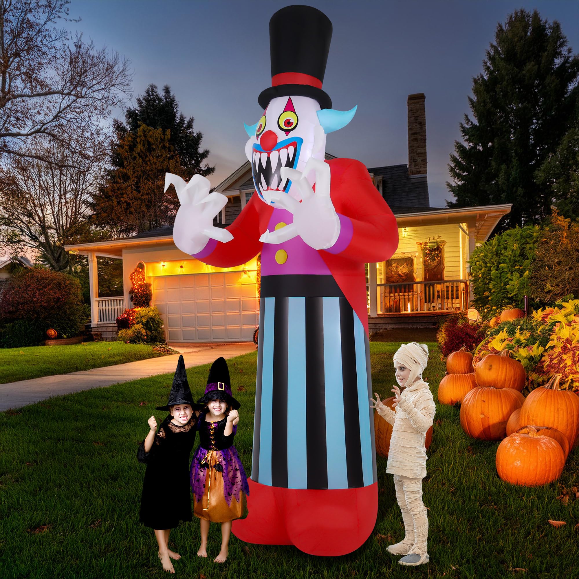Photo 1 of 10 FT Halloween Inflatables Clown Ghost Outdoor Decorations, Giant Blow Ups with Build-in LED Lights, Scary Yard Garden Decoration for Halloween Party Indoor Outdoor