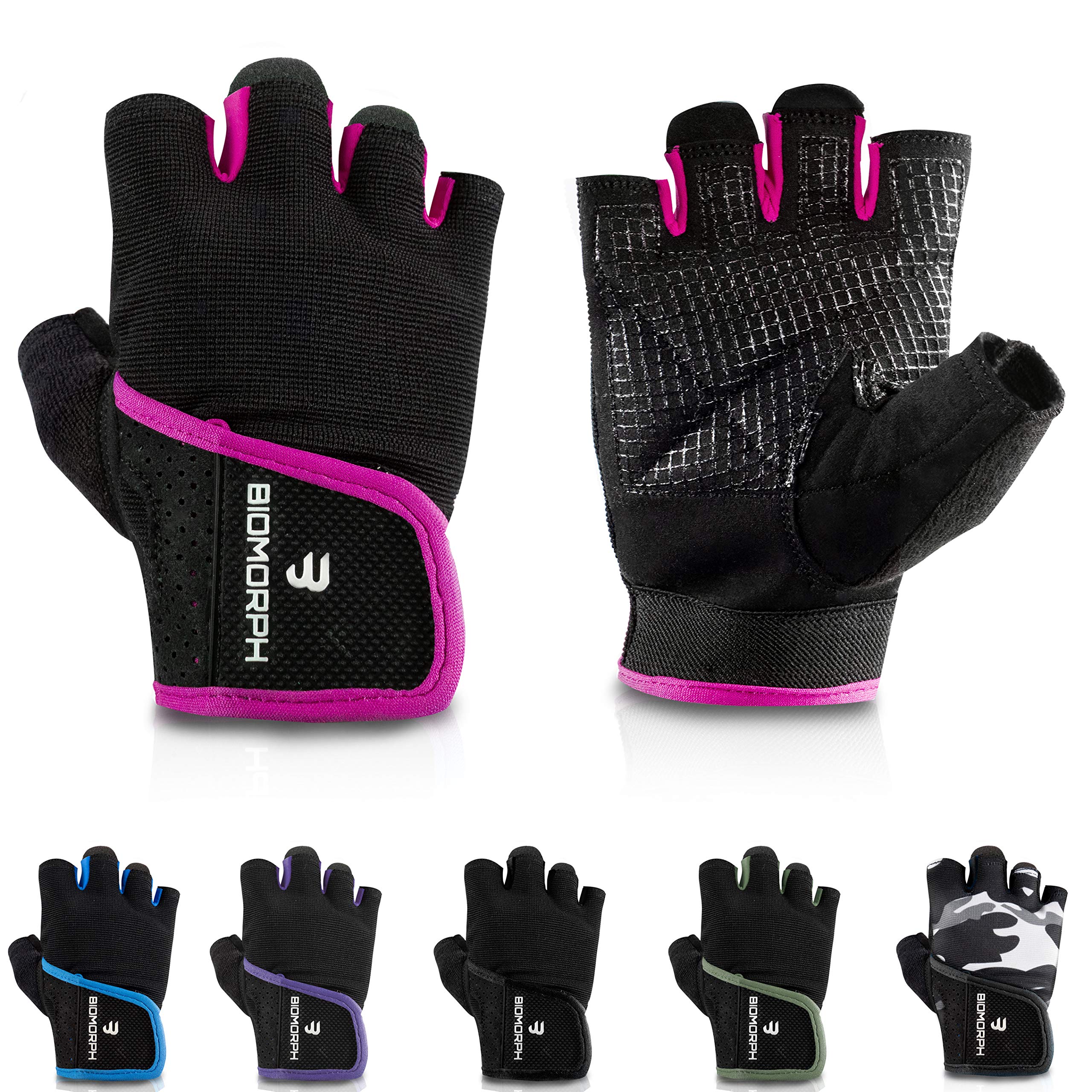 BIOMORPH Training Gloves for Men and Women, Fitness Gloves for Strength Training, Bodybuilding, Crossfit (Hot Pink, 25.5 cm - 27.5 cm, XXL)
