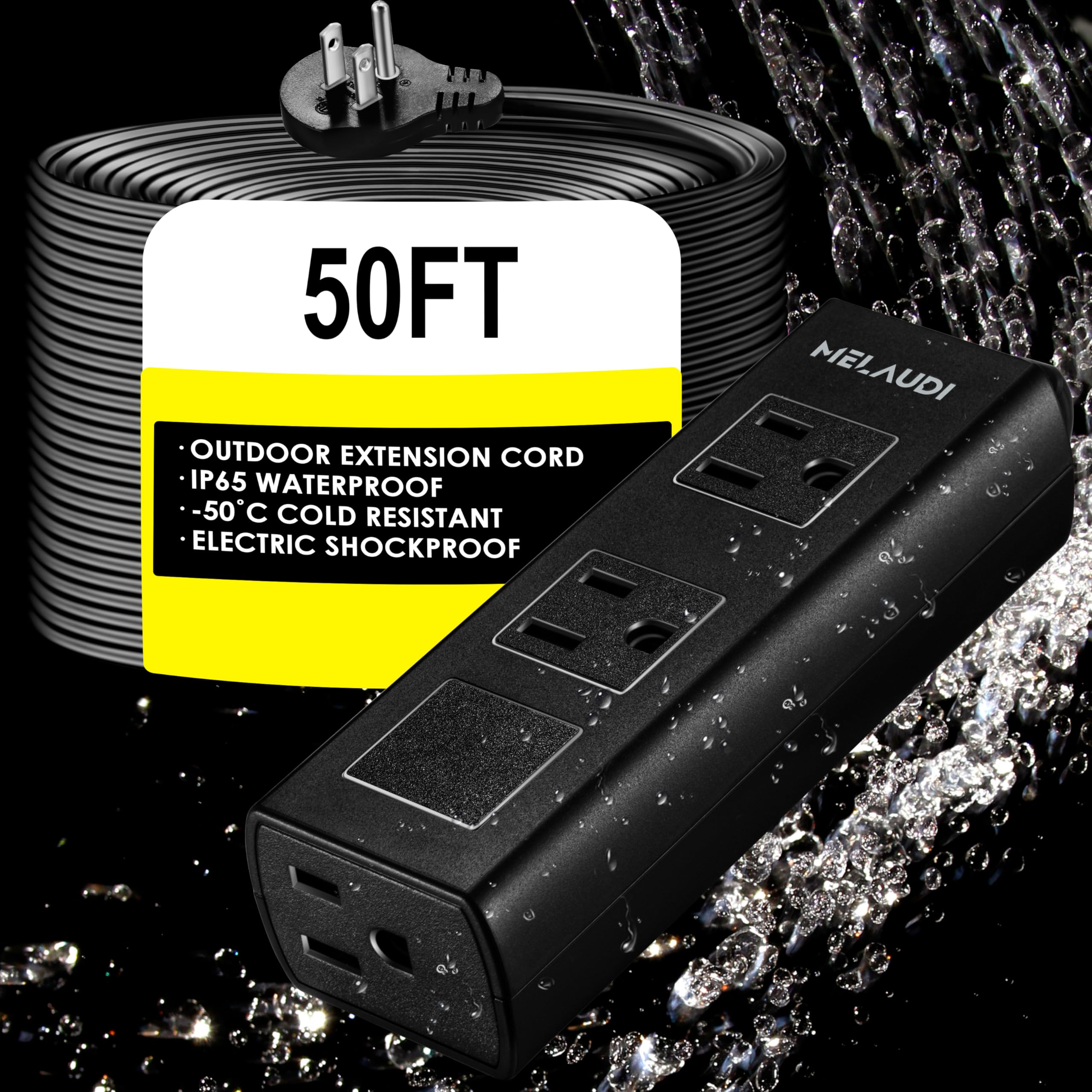 Photo 1 of Outdoor Power Strip Weatherproof, 50FT Heavy Duty Outdoor Extension Cord - 3 Outlets - Waterproof Surge Protector, Shockproof Overload Protection Electrical Outlet, Industrial/Home Power Strip