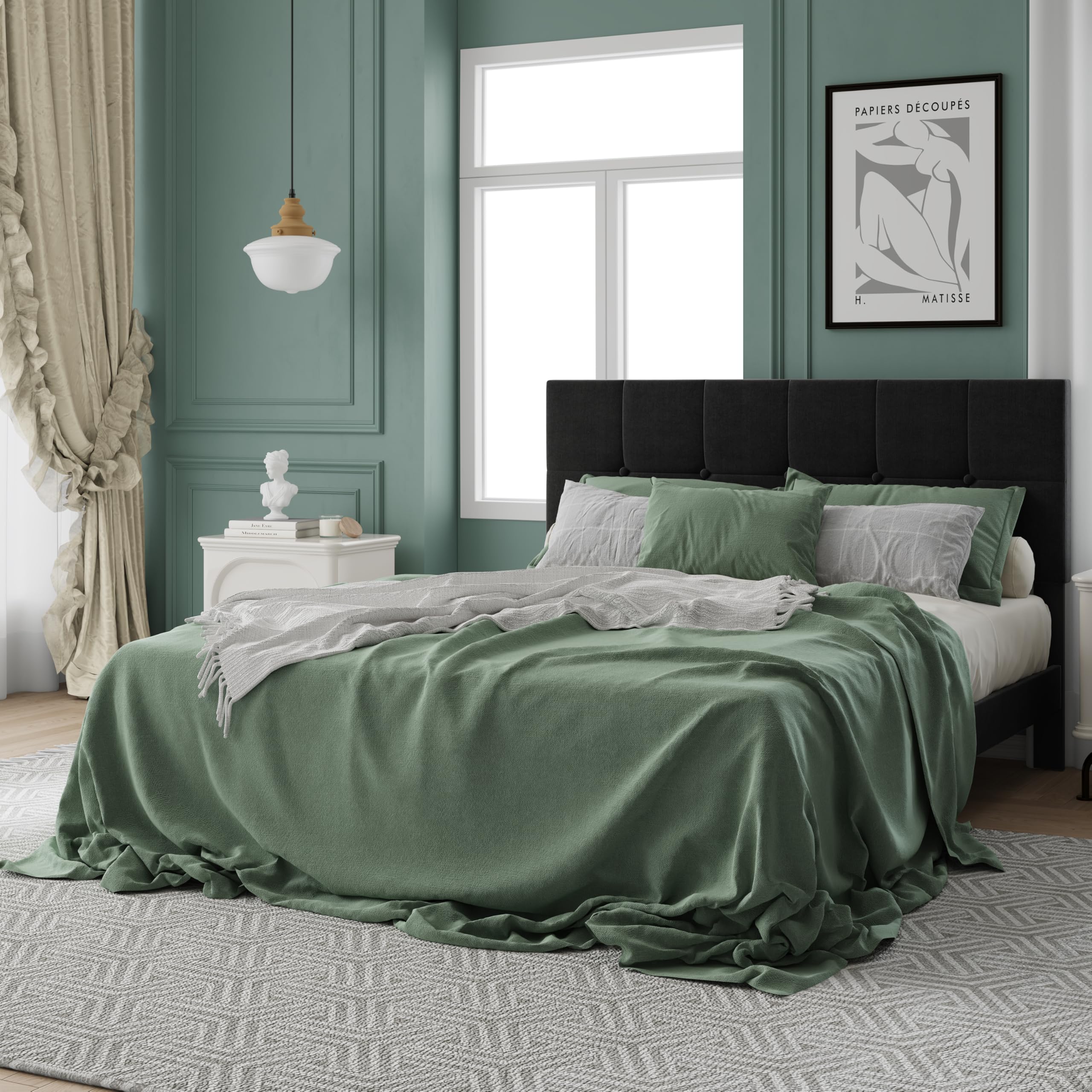 Photo 1 of ***DAMAGED - SEE NOTES/PICTURES***IOILORI Queen Size Bed Frame, Queen Size Platform Bed Frame with Headboard, Upholstered Headboard, Sturdy Wooden Slats, Noiseless No Box Spring Required, Easy to Assemble, Black