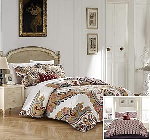 Chic Home Belmont Neil 4 Piece Reversible Duvet Cover Set, Queen, Beige