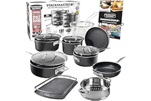 Granitestone Original Stackmaster 15 Piece Nonstick Cookware Set, Scratch Resistant Kitchenware, Pots and Pans, Induction-Compatible