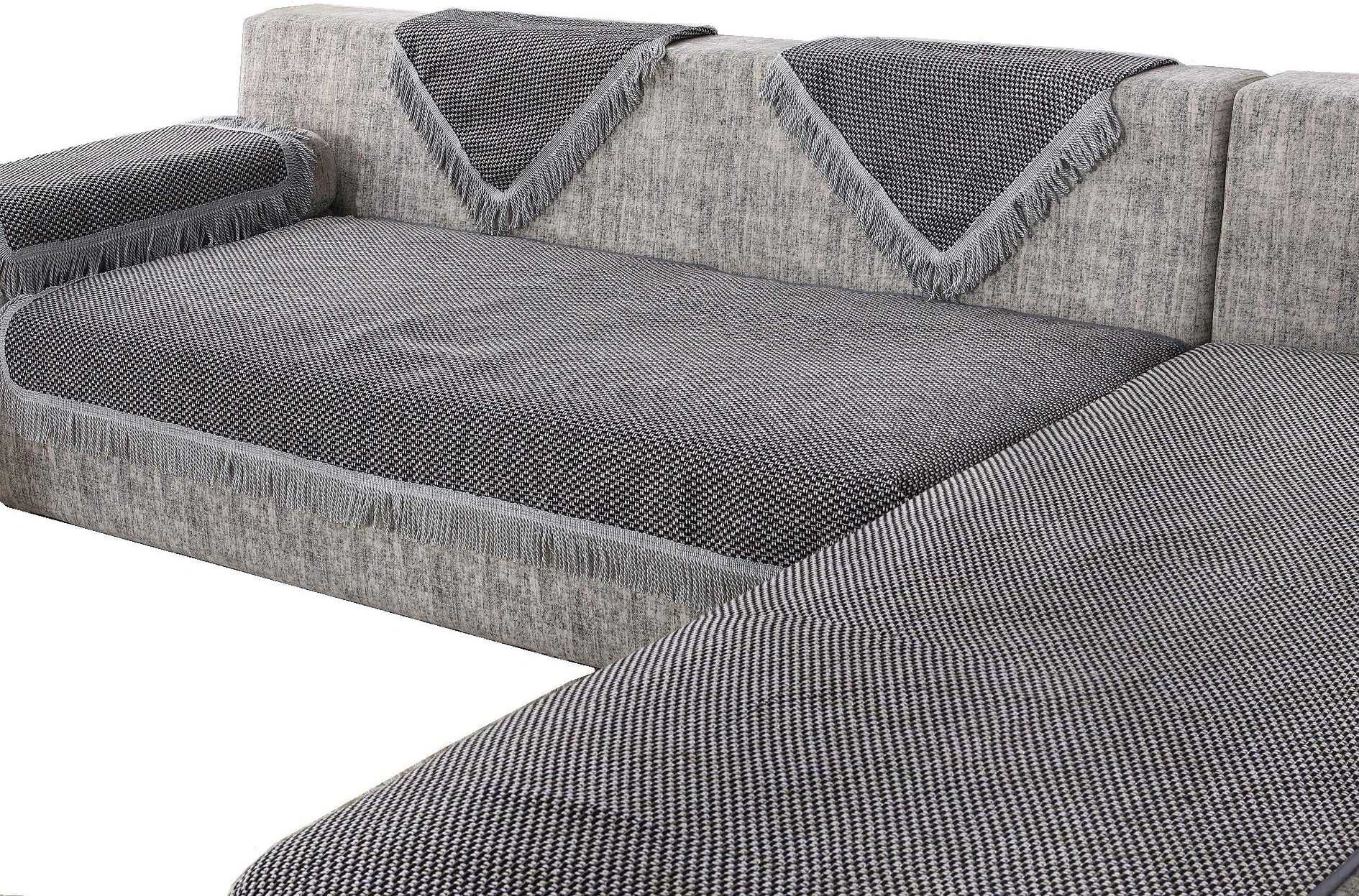 OctoRose Thick Linen Grey New and Improved Anti-Slip Grip Sofa and Couch Protector, Sectional Sofa Cover, Sofa Arm Covers, Color Grey/Black/Beige Mixed (35x70, Lin-Grey)