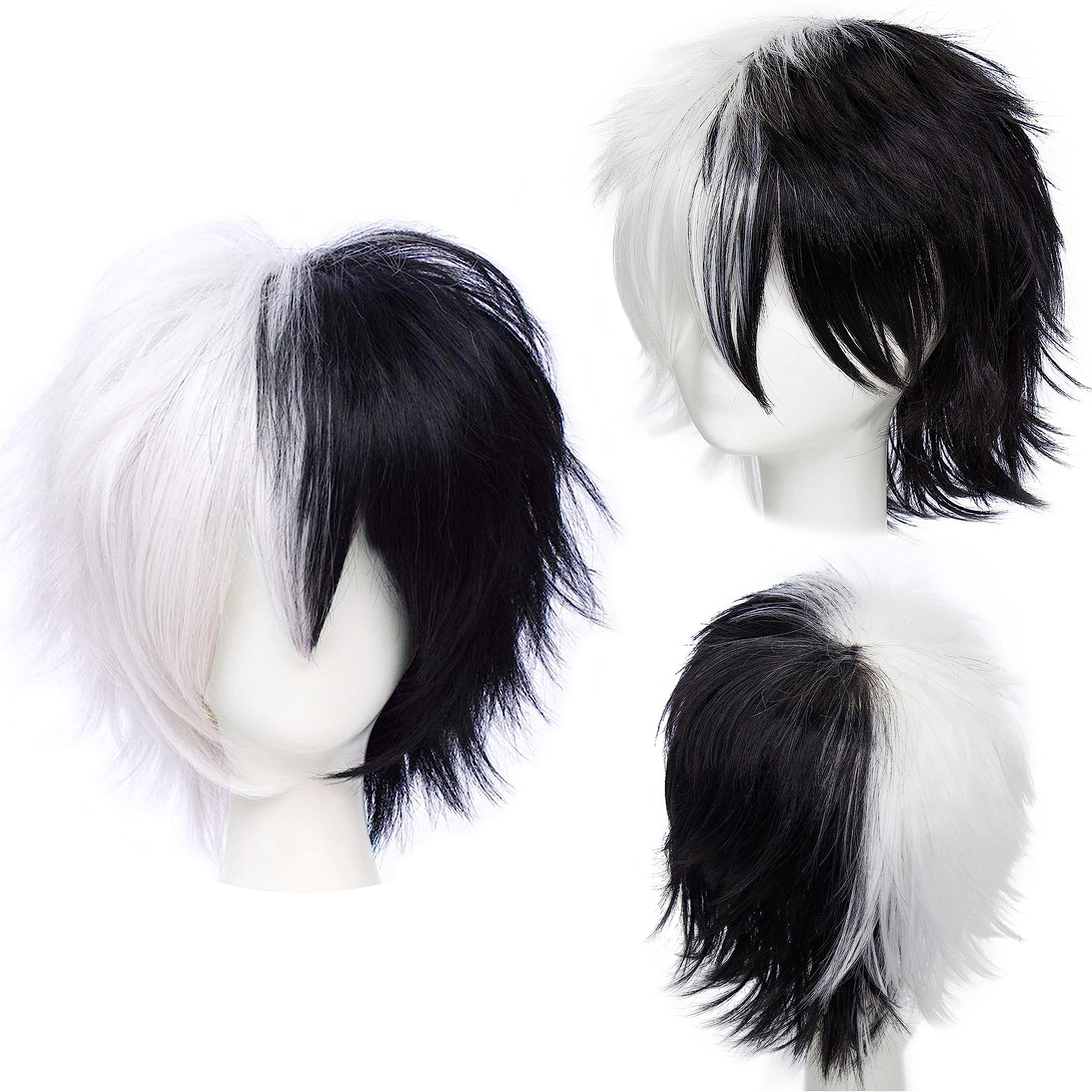 Gairyan Unisex Cosplay Wig - Black & White Straight Fluffy Wig for Women/Men - Anime Cosplay, Halloween Costumes
