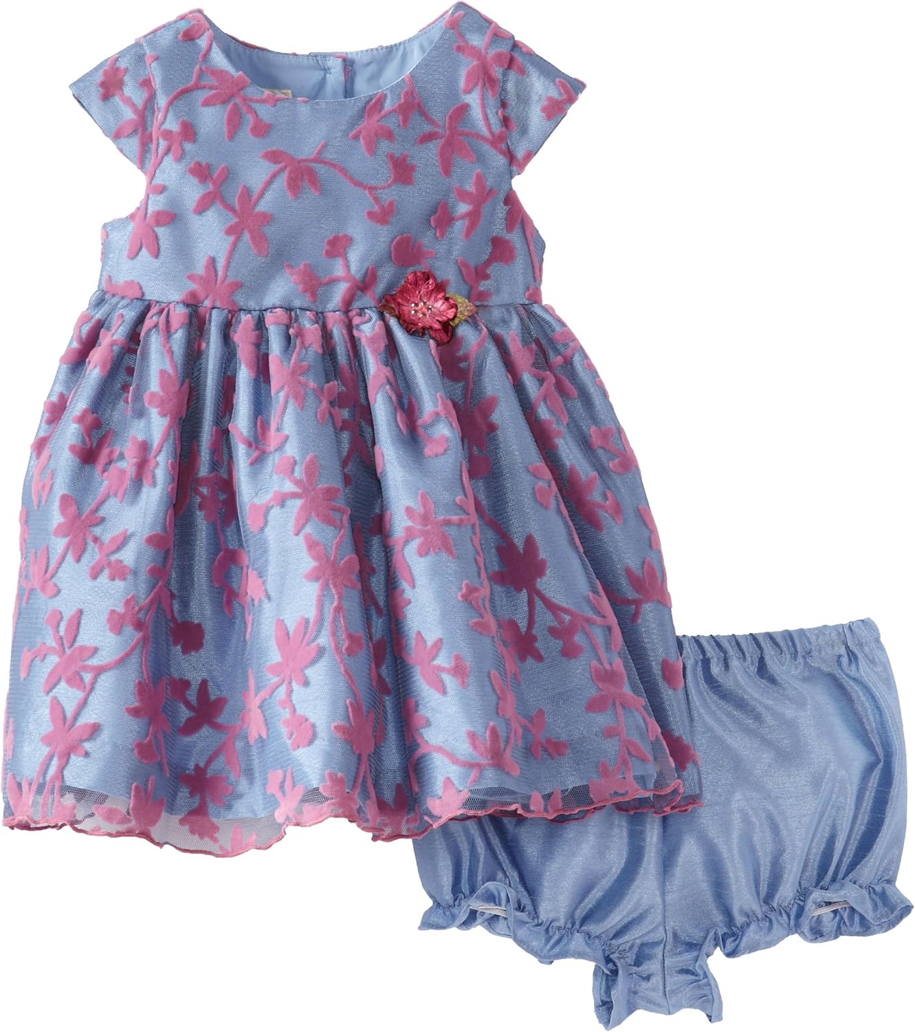 Laura Ashley London Baby Girls' Flower Dress, Blue/Pink, 12