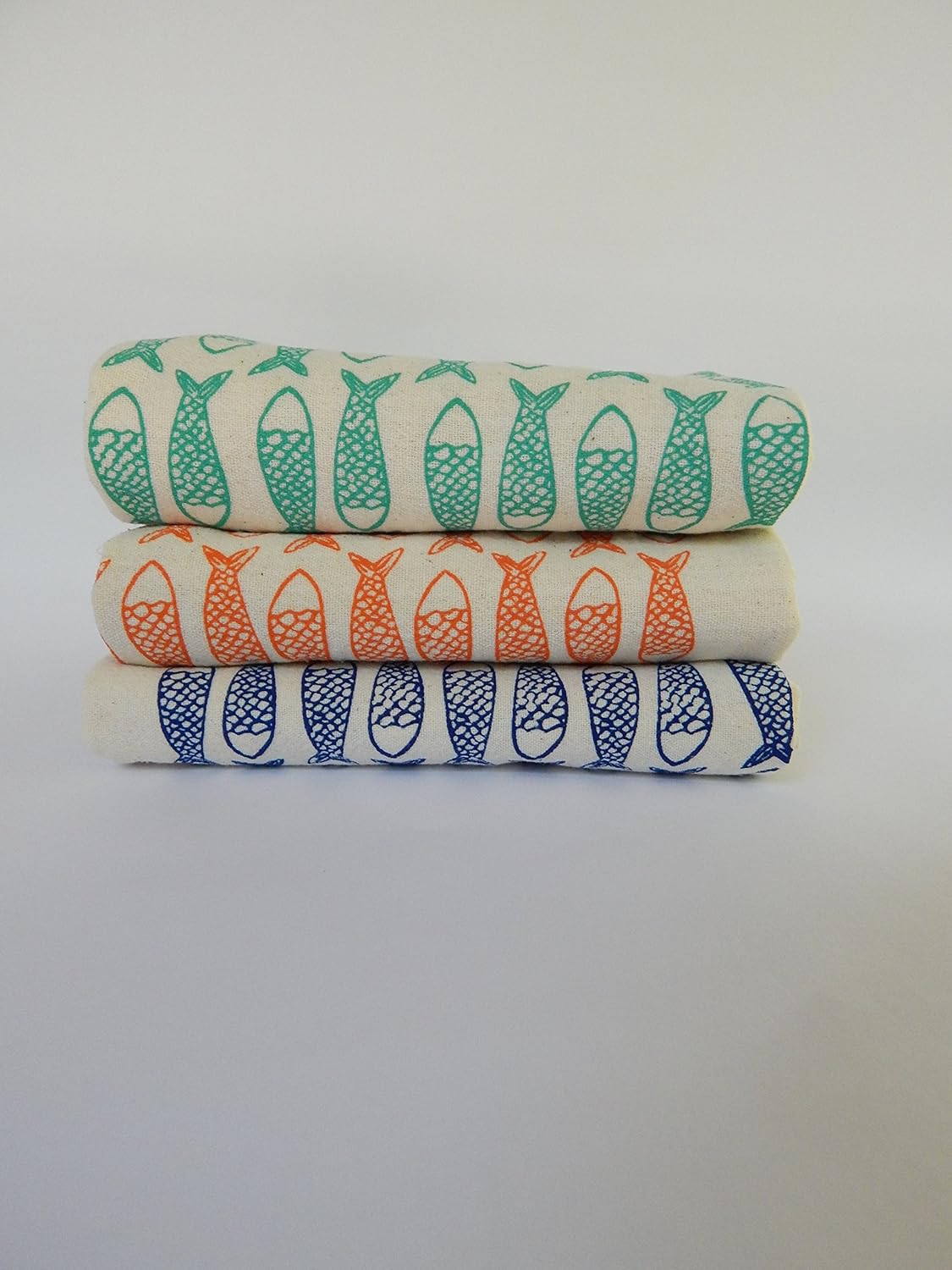 Kitchen Towels, Fish, Set of 3 Handmade