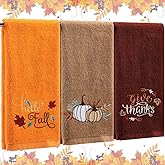 Fanfanwin 3 Pcs Thanksgiving Hand Towels for Bathroom 13.8 x 29.5 Inch Fall Decorative Bath Towels Sets 100% Cotton Embroidered Pumpkin Autumn Maple Bathroom Decor(Orange and Brown,Pumpkin)