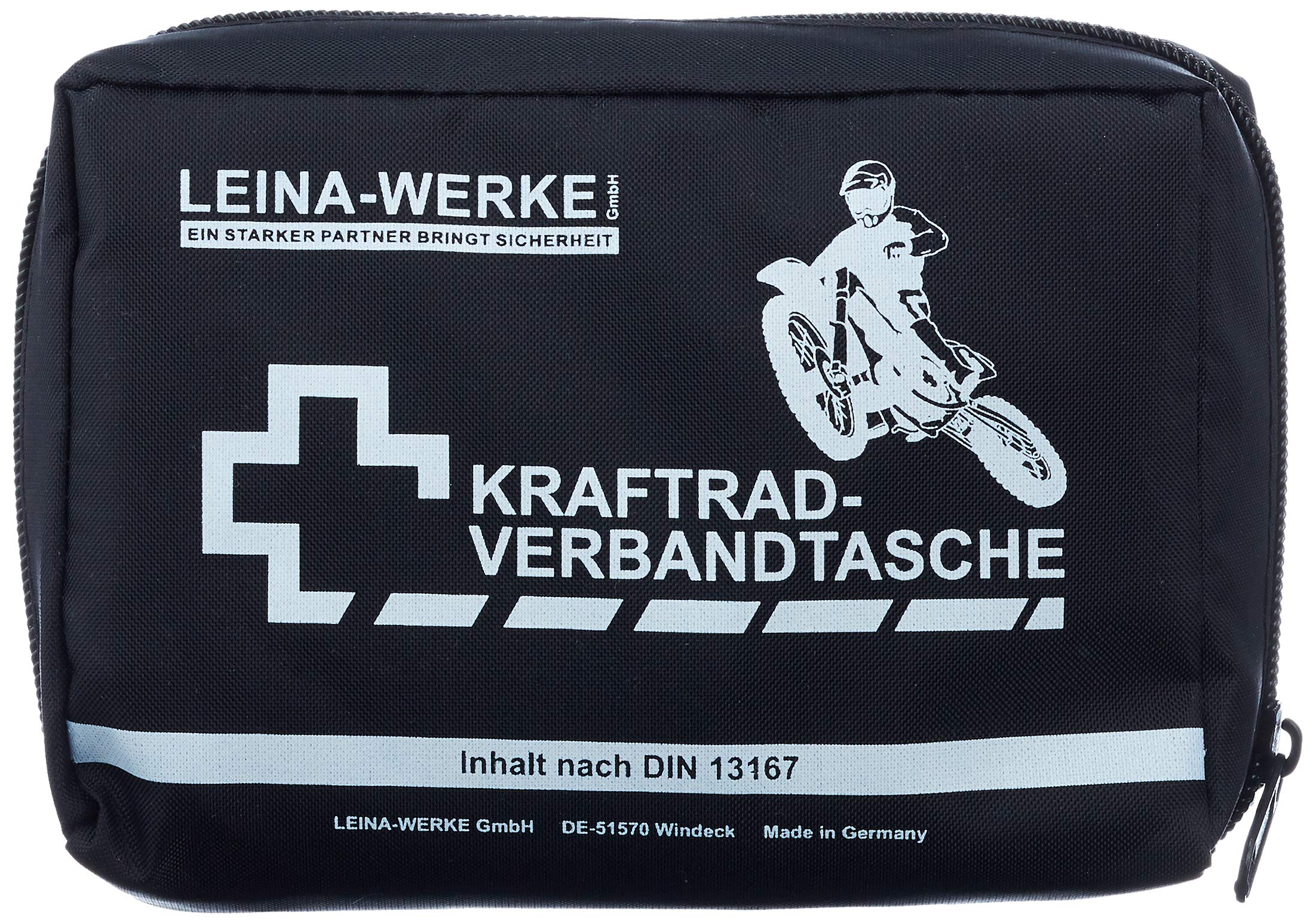 Leina 17010 Motorcycle First Aid Kit Type II without Velcro, Black/White