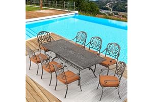 RICHRYCE [Hi-End]All Aluminum Patio Furniture Set: 9-Piece Outdoor Dining Set with 8 Cushioned Dining Chairs,Metal Patio Furniture set,Rust-Free and Wind-Proof, 1 Rectangular Patio Table with Umbrella Hole