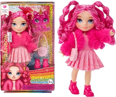Rainbow High Littles Magenta Monroe 14 cm Doll with Pet Kitty Pink Dress