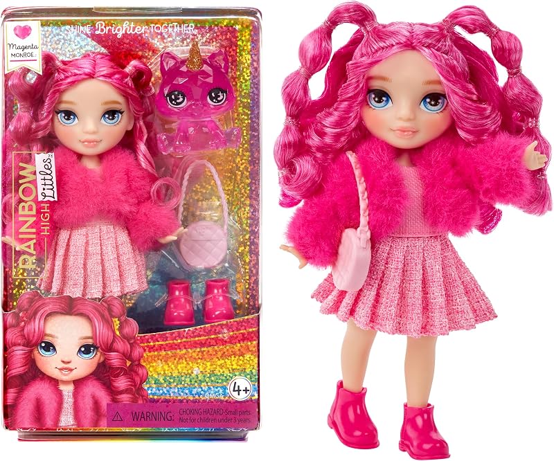 Rainbow High Littles Magenta Monroe 14 cm Doll with Pet Kitty Pink Dress