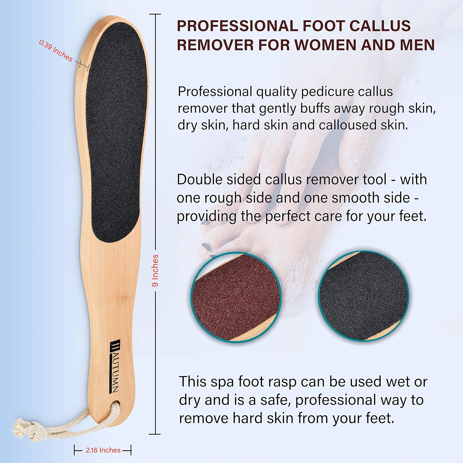 Professional Foot File Callus Remover - Wooden Pedi Foot Scrubber Filer for Dead Skin - Double Sided Foot Scraper Exfoliator for Dry and Wet Feet Care - Spa Quality Foot Rasp Grater Pedicure Tools : Beauty