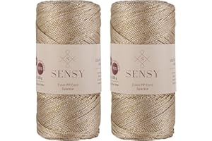 S SENSY 2 Pack of Sensy Premium 2mm 251 Yards Sparkle Polyester Rope 90% Polypropylene 10% Polyester Cord Macrame Cord 2mm Crochet Bag Cord Macrame Rope Crochet Thread Gift for Knitter (Ecru Sparkle)