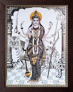 Art n Store: Goddess Durga/Ambe Maa/Sherawali Maa Wall Painting with Wood Frame (30 X 23 X 1.5 cm_ Acrylic Sheet Used)