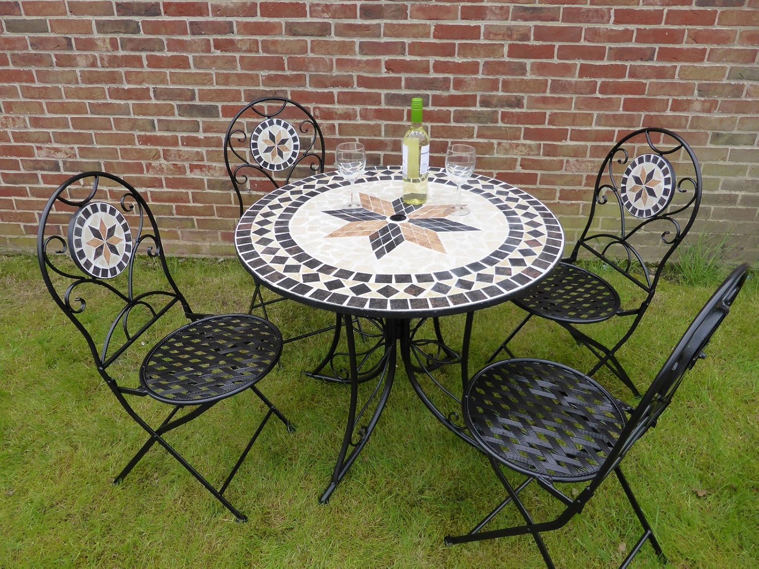 UKGardens 5 Piece 4 Seater Metal Mosaic Garden Dining Set For 4