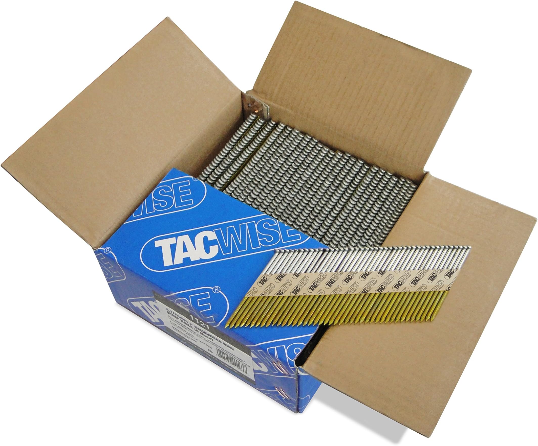 TACWISE1121 3.1/75 mm Extra Galvanised Framing Nails, D Head, Ring Shank, 34° Inclined, Paper Collated, Pack of 2,200, Silver