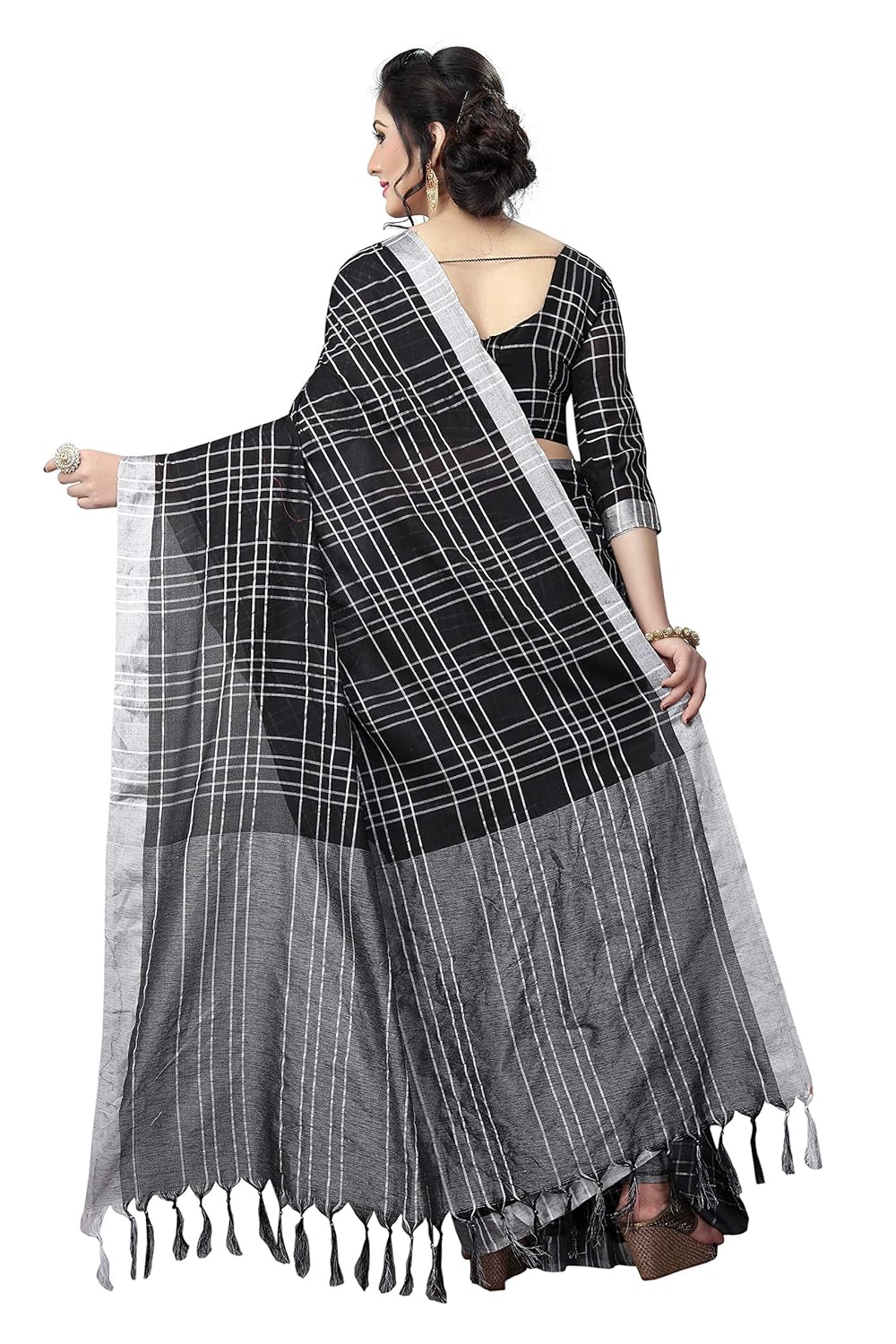 perfectblue women's linen saree with blouse piece (linenmiinniimumvaariation)
