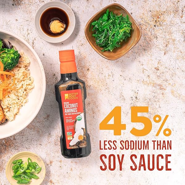 BETTERBODY FOODS ORGANIC COCONUT AMINOS, SOY SAUCE ALTERNATIVE, GLUTEN FREE, SOY FREE, NON-GMO, 16.9 OUNCES