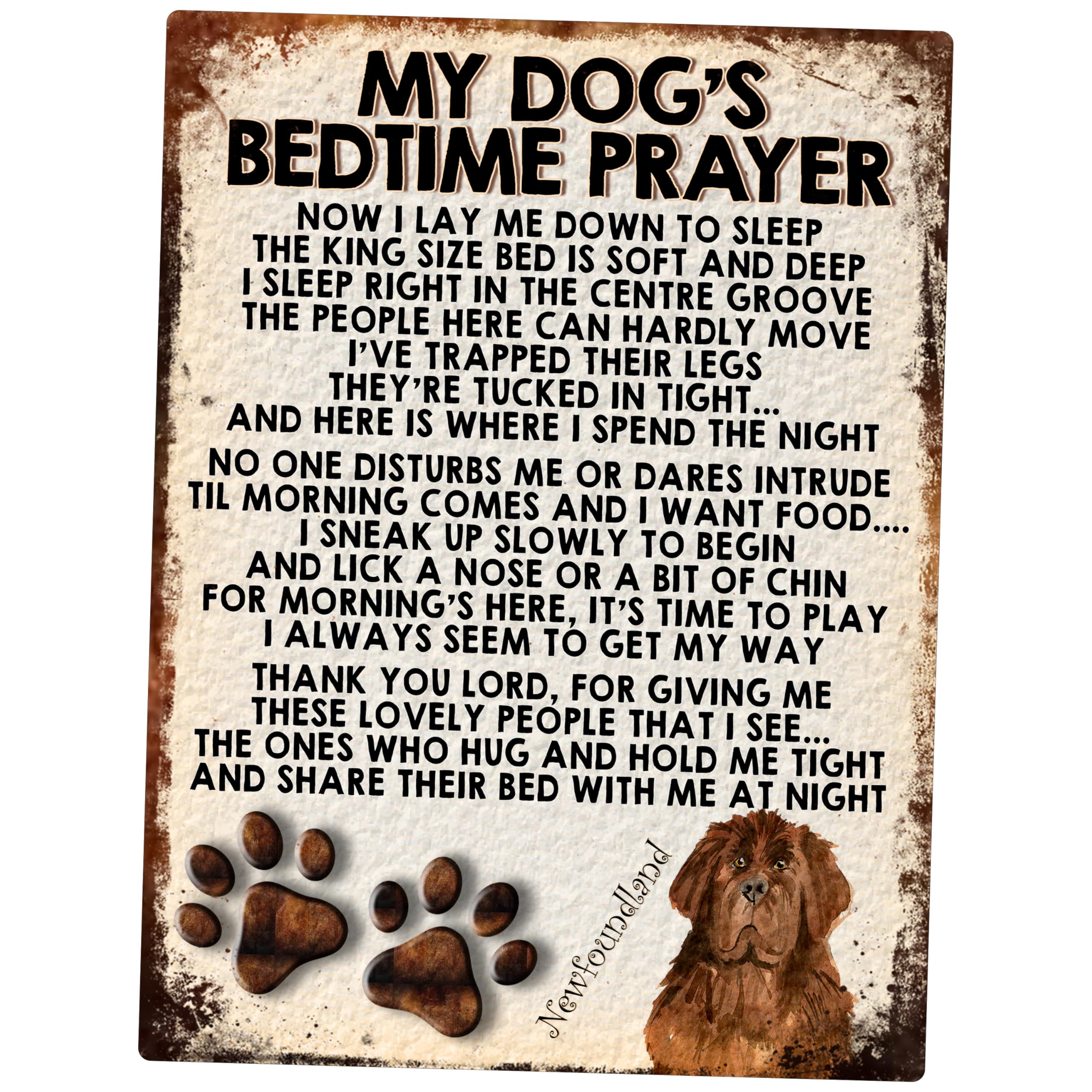 MY DOG'S BEDTIME PRAYER RETRO STYLE METAL TIN SIGN/PLAQUE (NEWFOUNDLAND)