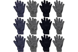 Glooarm 12 Pairs Winter Gloves Knit Warm Gloves Bulk Adult Stretchy Magic Gloves for Men Women Teens