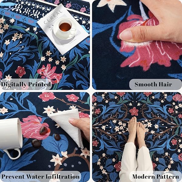 VOWKTEN AREA RUGS 8X10 FOR LIVING ROOM CLEARANCE WASHABLE VINTAGE FLORAL BOTANICAL RUG NON SLIP LOW PILE LARGE RUG FOR BEDROOM, FARMHOUSE, DINING ROOM, KIDS PLAYROOM, BLUE