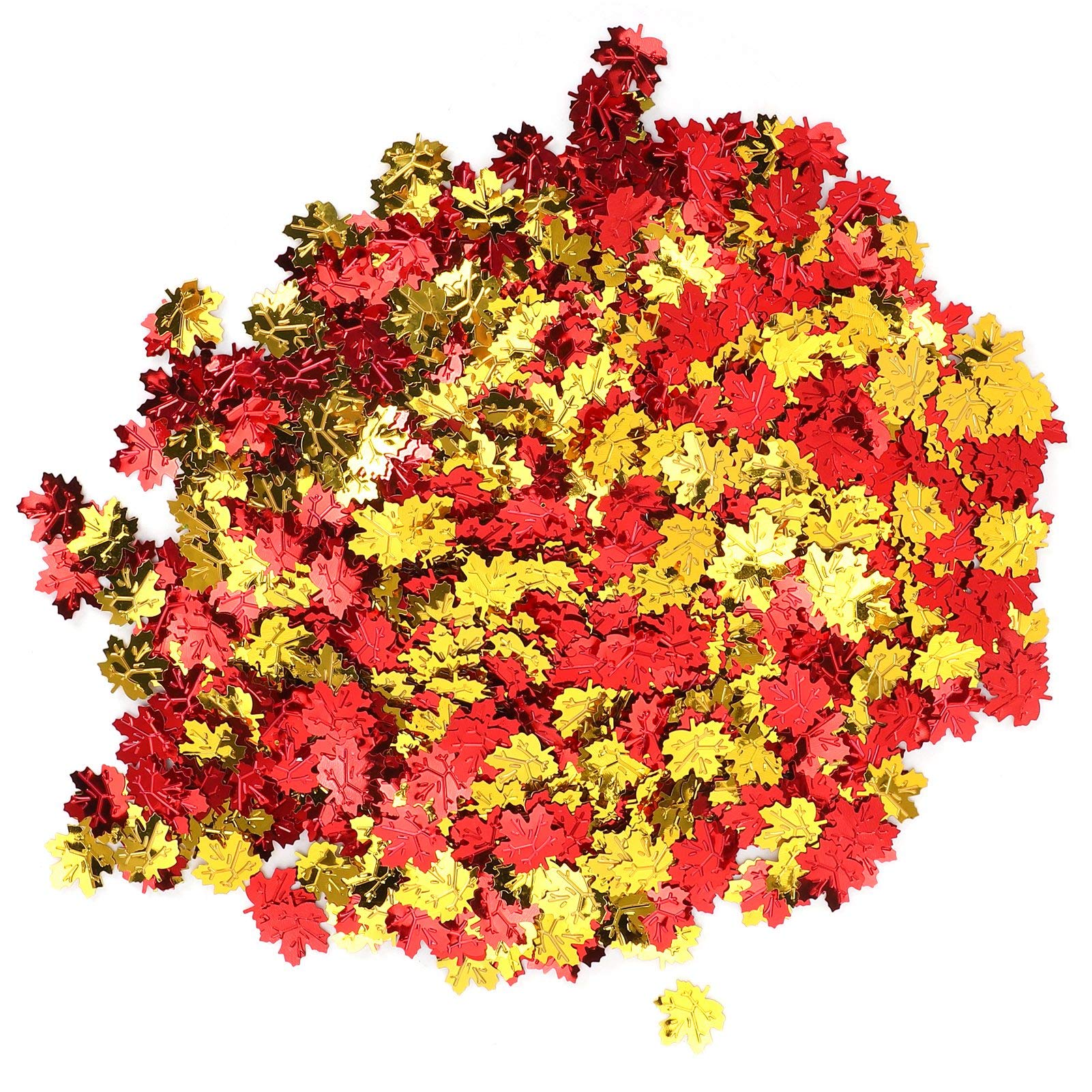 HERCHR Maple Leaf Confetti, Metallic Glitter Sequins, Fall/Thanksgiving, PVC, Yellow & Red, 20mm, 100g