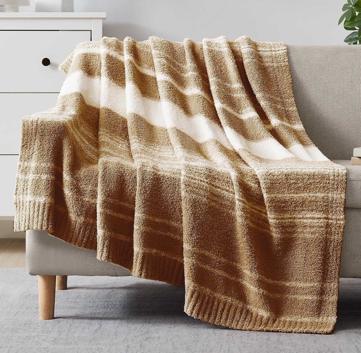 Photo 1 of WRENGONGE Burnt Orange Throw Blanket, 50x70 Soft Cozy Striped Throw Blankets for Couch, Sofa, Bed, Travel, Lightweight Fluffy Warm Plush Decorative Blankets for Women, Men,Kids Gift