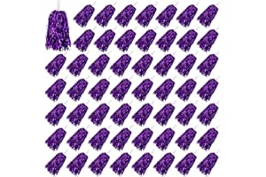 PPXMEEUDC 54PCS Cheerleading Pom Poms Metallic Foil Plastic Pom Poms with Baton Handle for Game Sports (Purple)