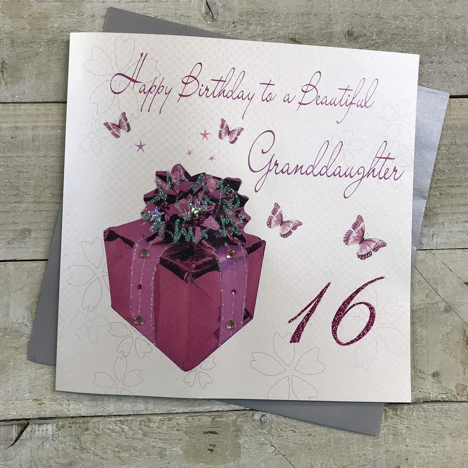 white cotton cards Happy Birthday To A Beautiful Granddaughter 16 Handmade Large 16th Birthday Card Present, XLWB105 NEW, 22cm x 22cm